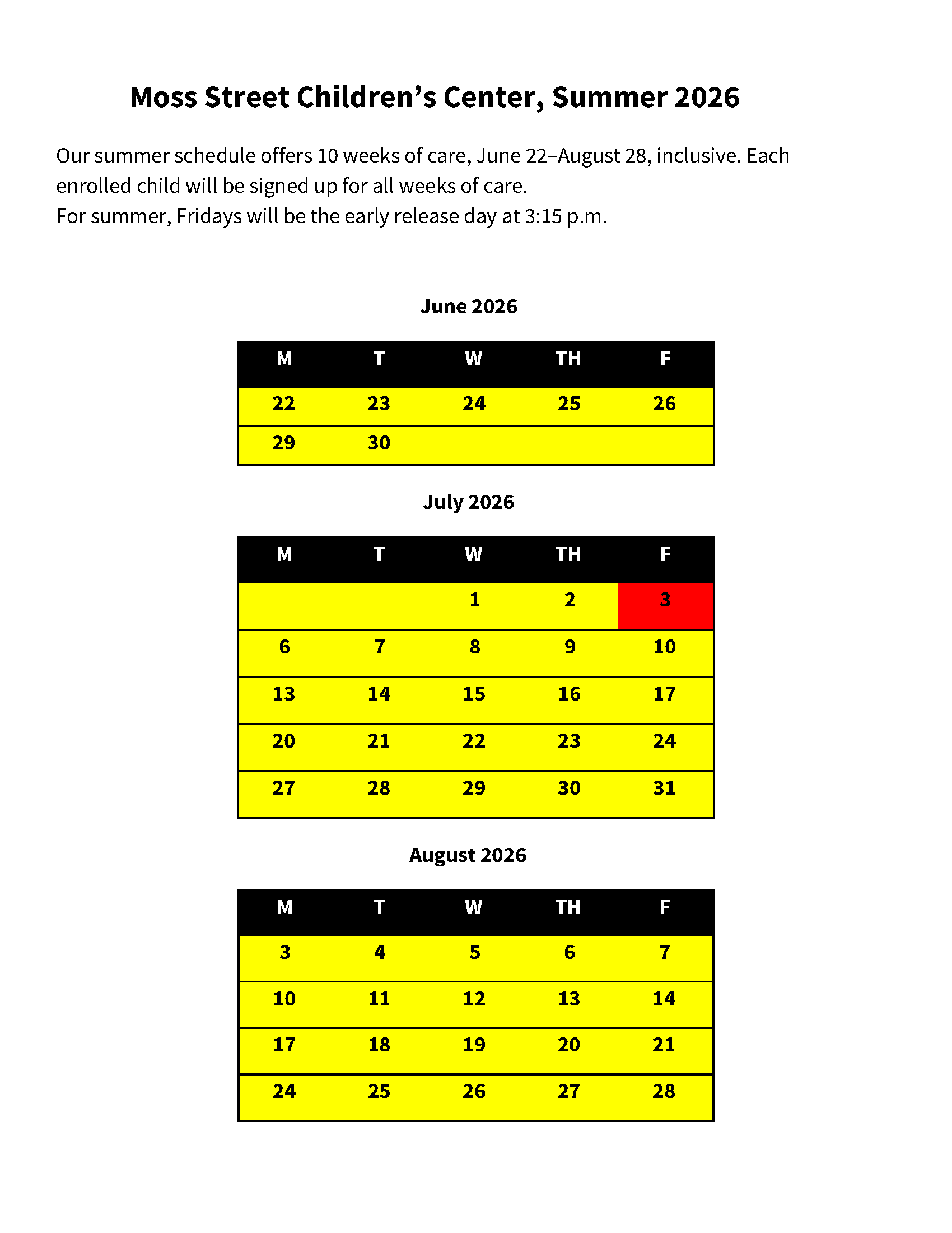 calendar grid for summer 2026