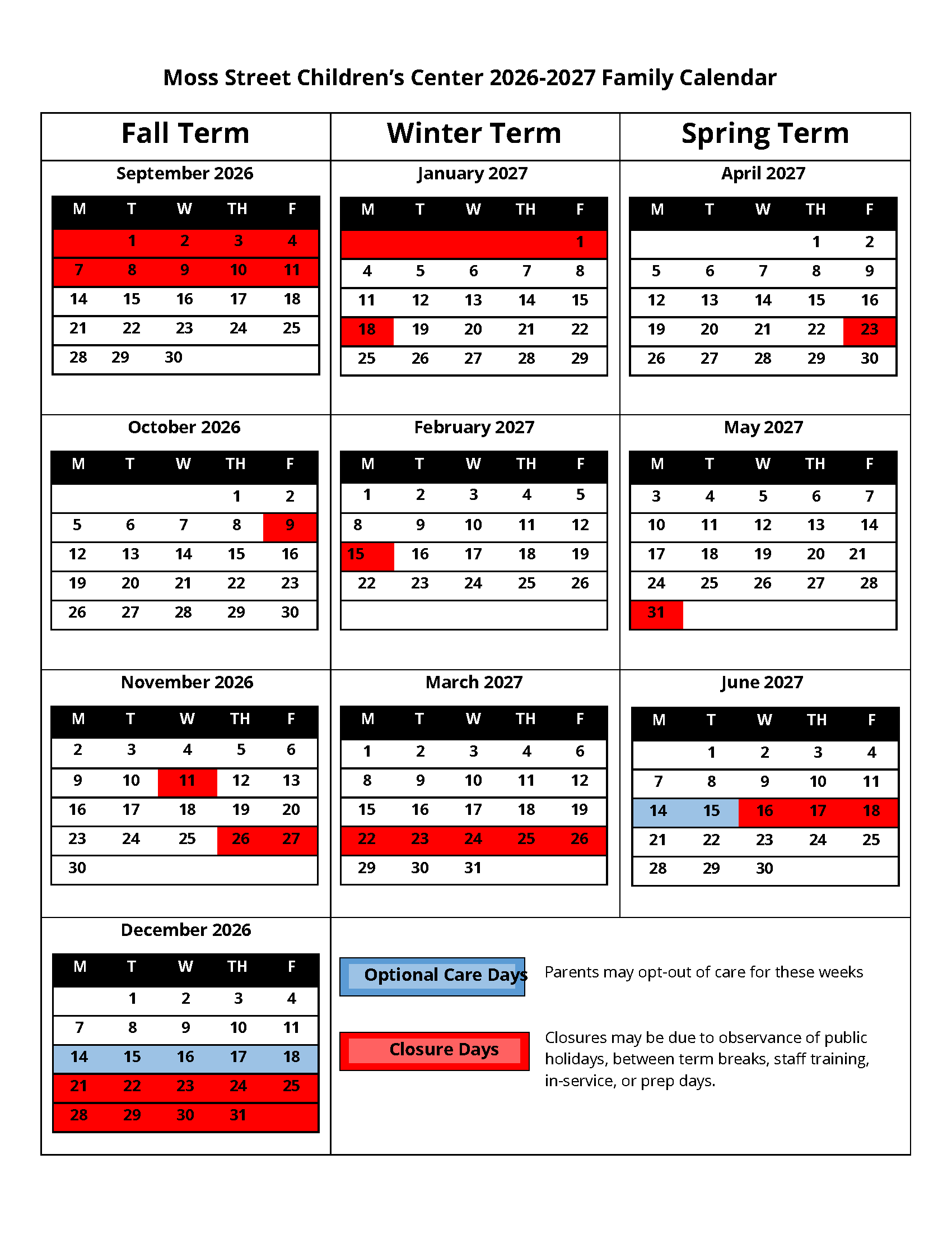 calendar grid for academic year 2026-2027