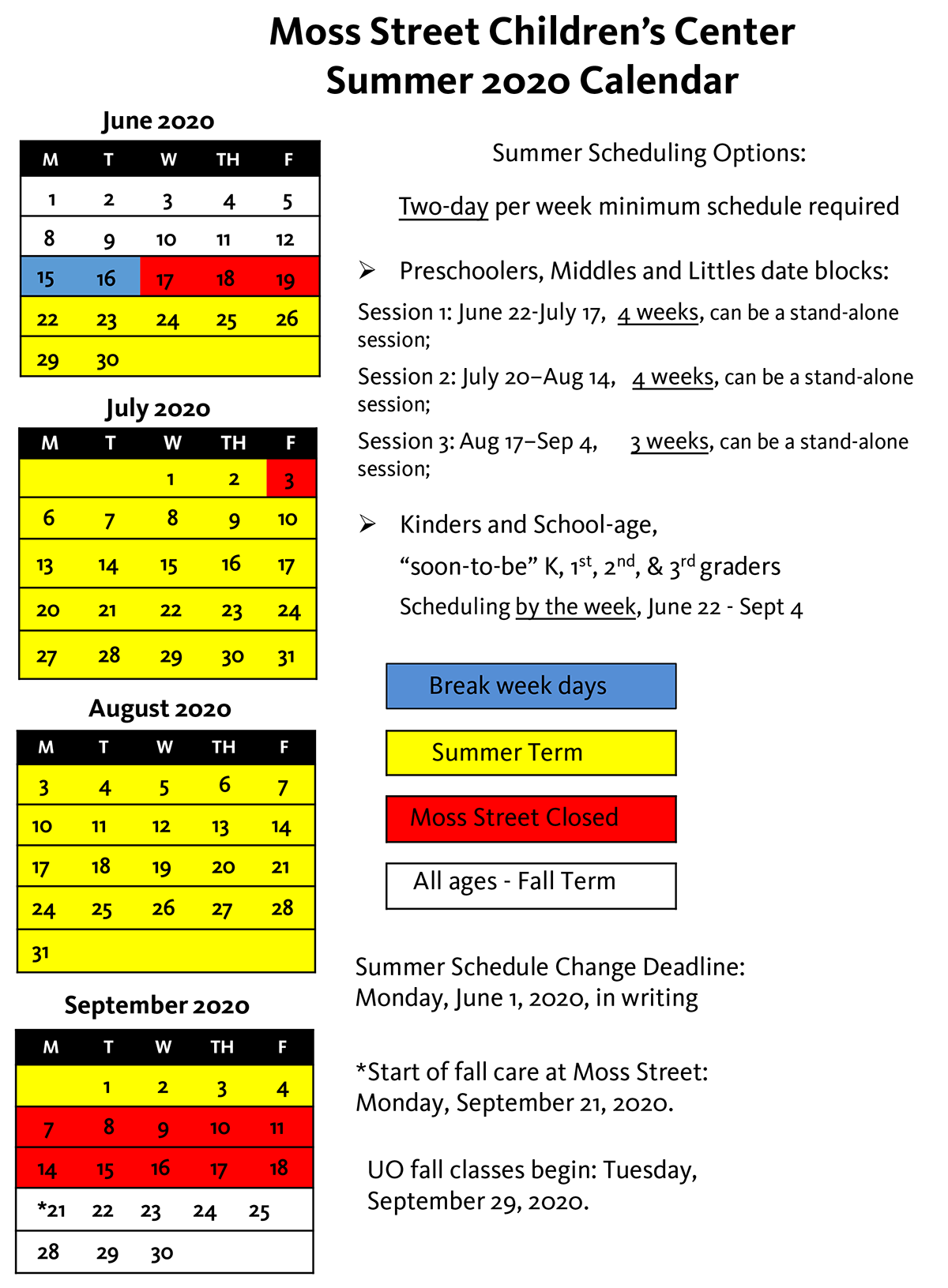 Calendar Moss Street Children’s Center